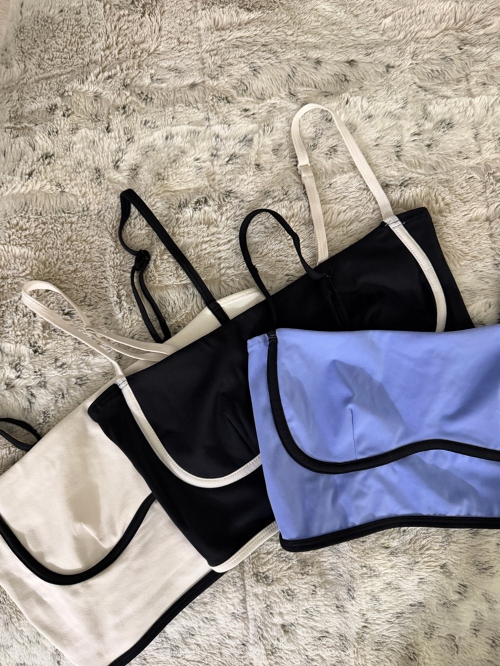 Blue Sports Bra Pilates Top Black Piping